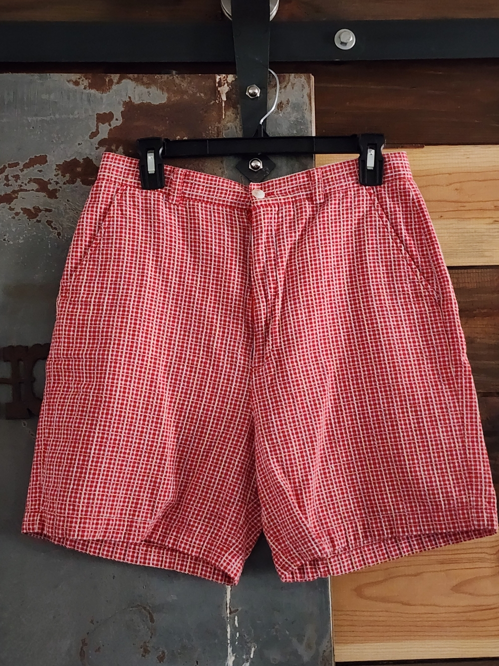 Ruff Hewn Red Checked Flat Front Shorts